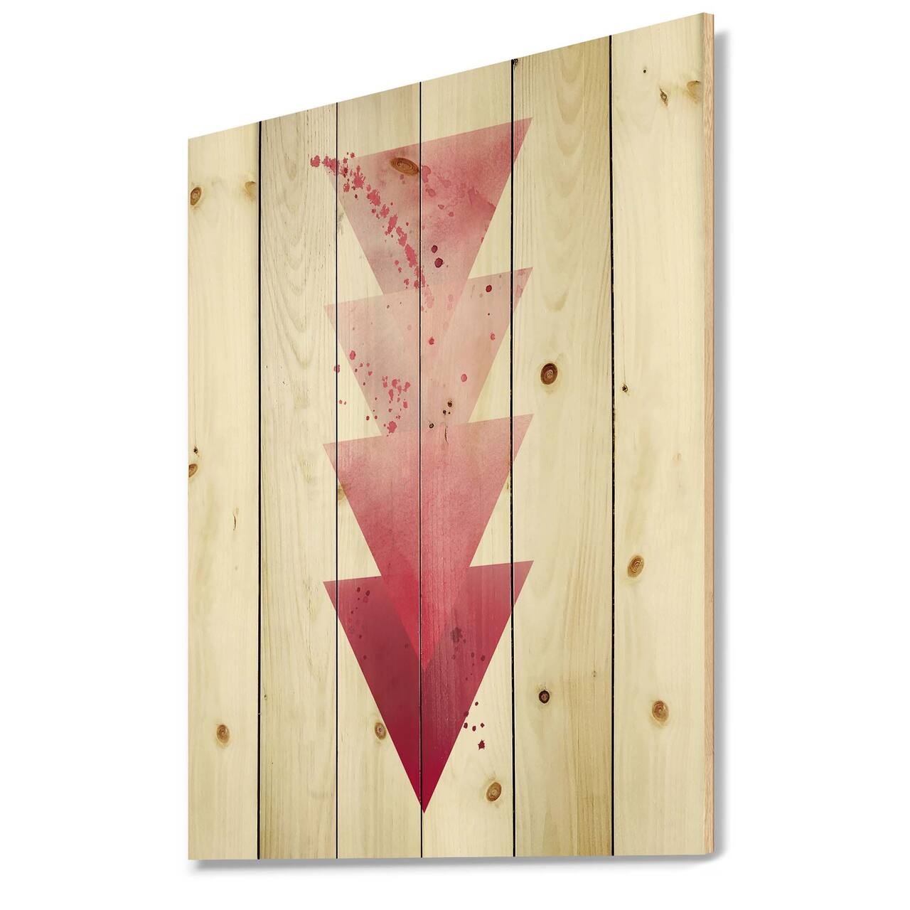 Designart - Red Triangles Abstract Geometric Art Composition - Modern Print on Natural Pine Wood